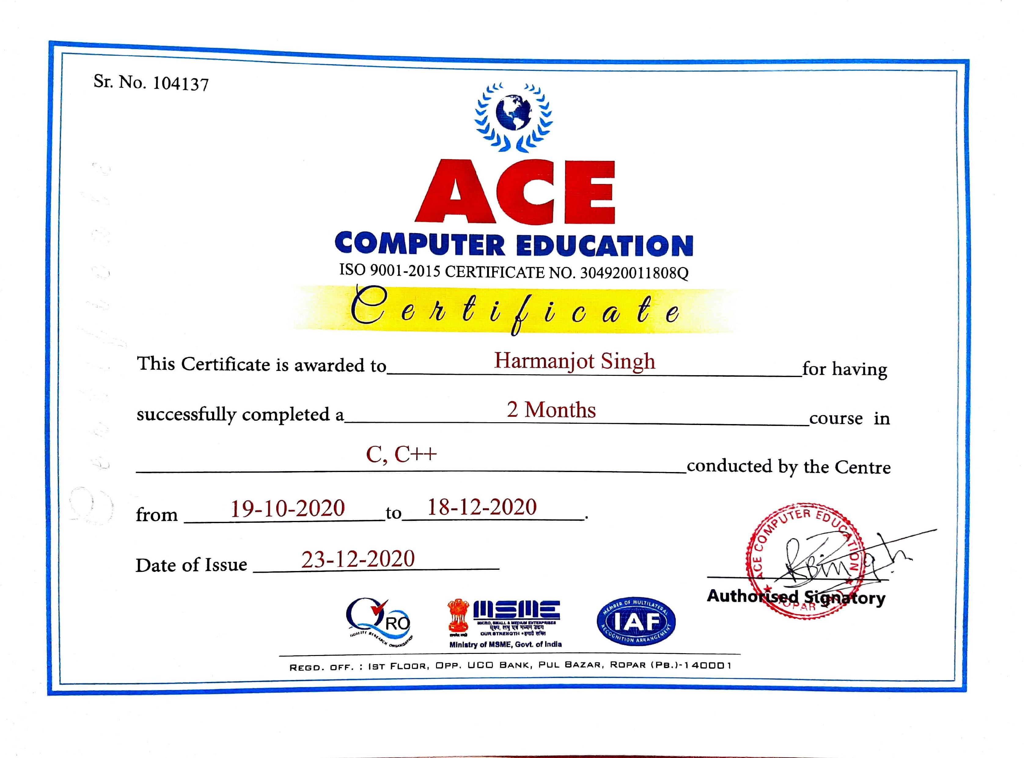 Certificate